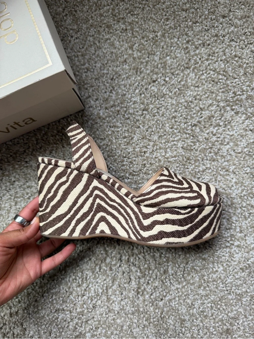 Dolce Vita Brown & Cream Zebra-Print Platform Wedge Sandals